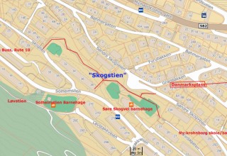 Gatelys på gangsti ved Søre Skogvei barnehage